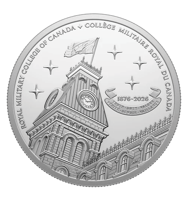 A $20 commemorative silver coin from the Royal Canadian Mint marks the sesquicentennial of RMC and the service and contribution of its graduates to our country A $20 commemorative silver coin from the Royal Canadian Mint marks the sesquicentennial of RMC and the service and contribution of its graduates to our country