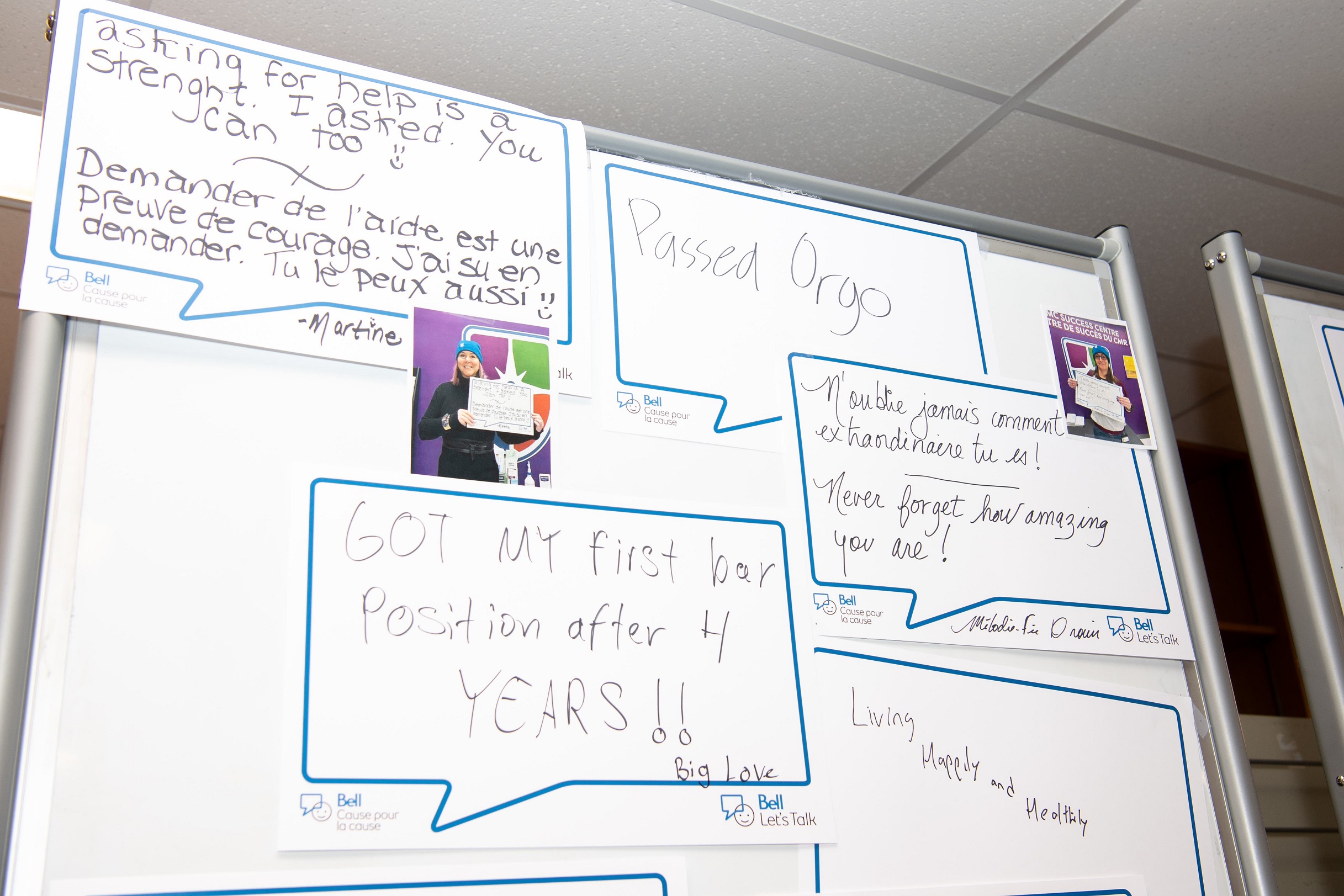 Whiteboard with balloons describing first thing people think of when they hear the words Mental Health or Wellbeing