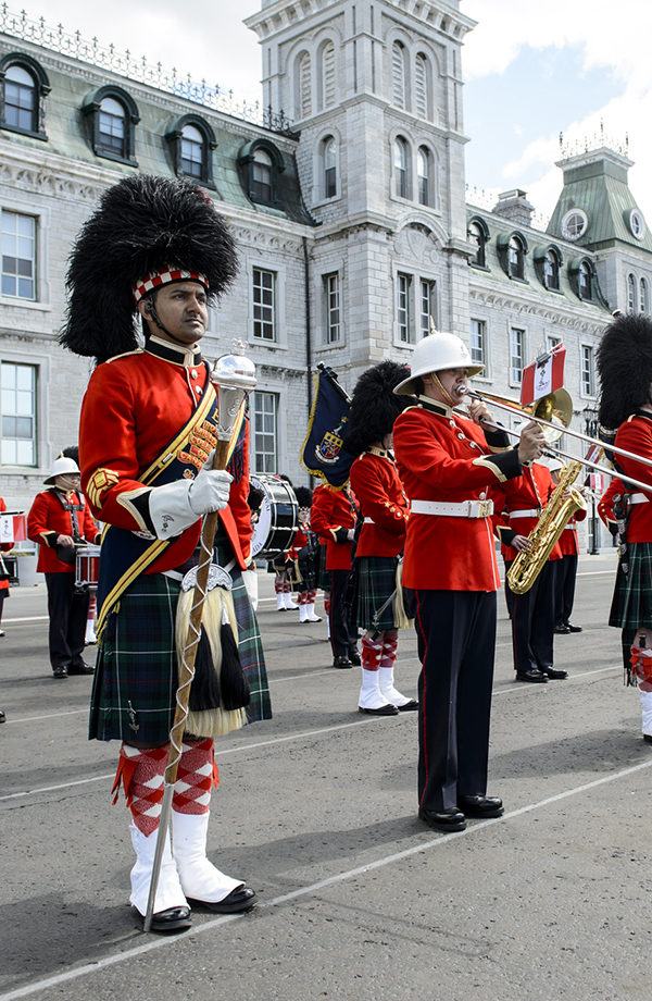The RMC Band on parade in front of the McKenzie building