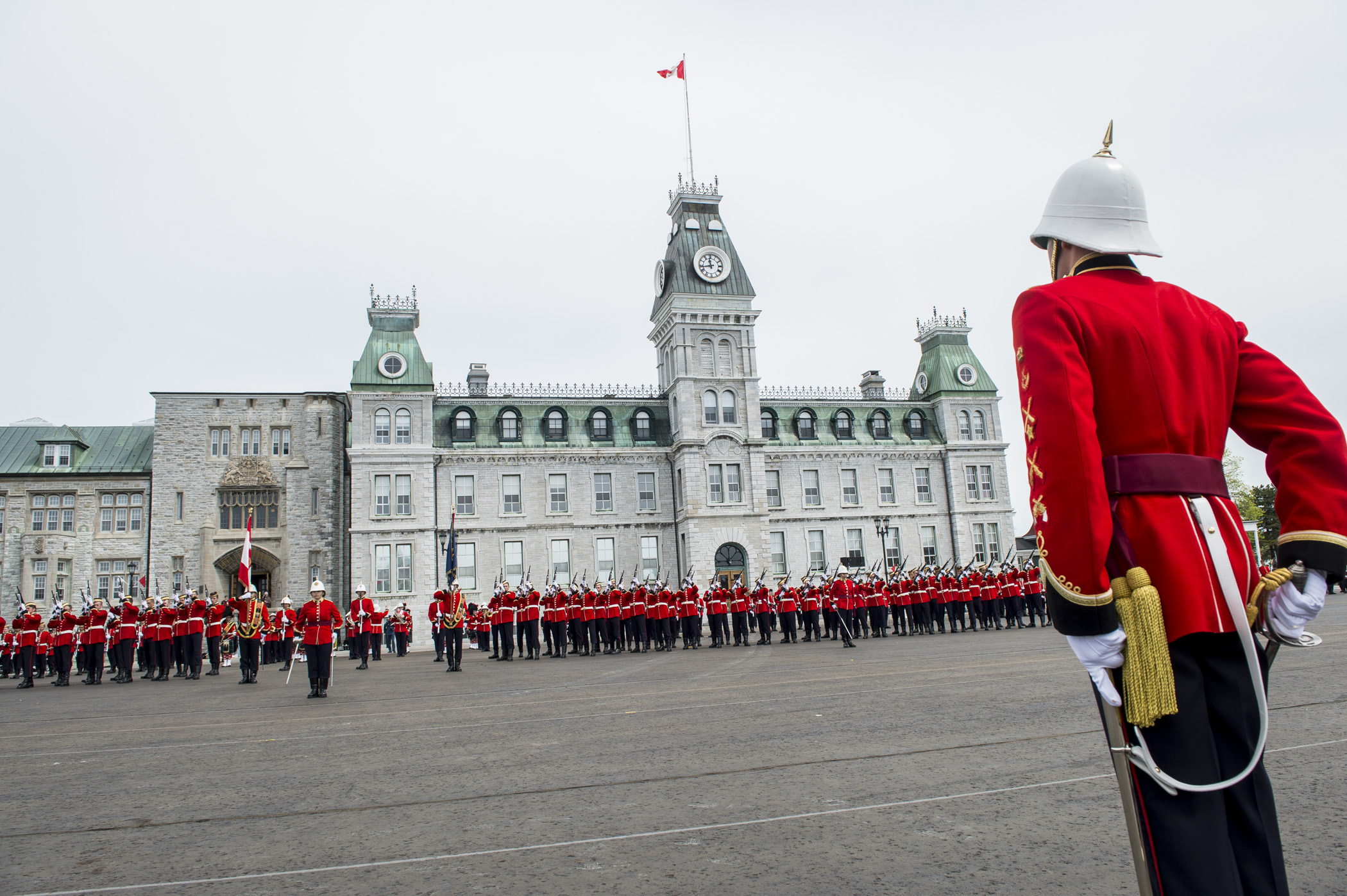 Cadet Wing Commander leads the parade in a feu de joie