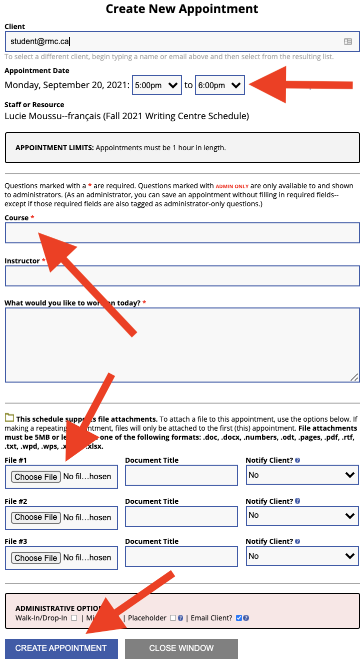 appearance of the appointment-booking window