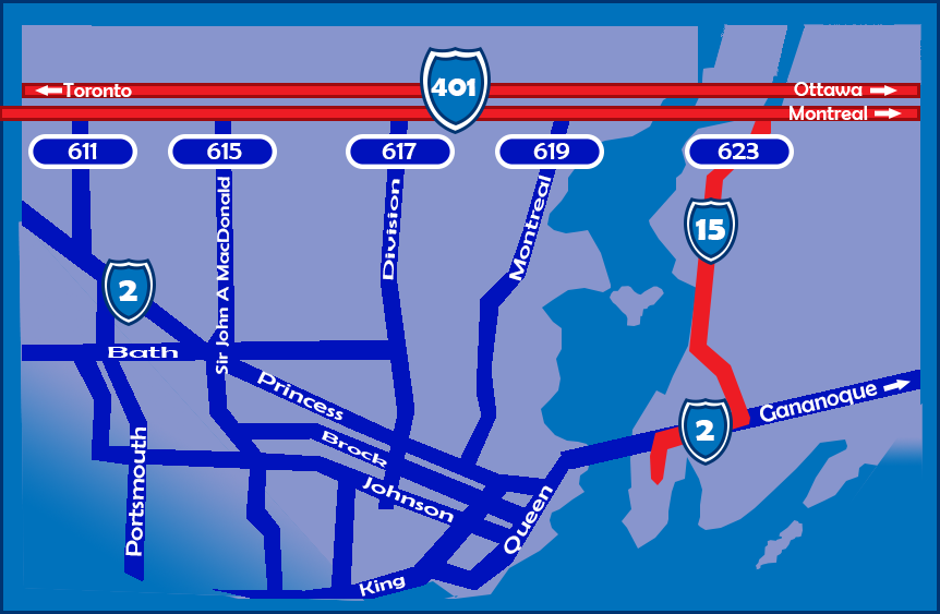 Carte montrant le chemin jusqu'au CMRC, ainsi que les routes alternatives