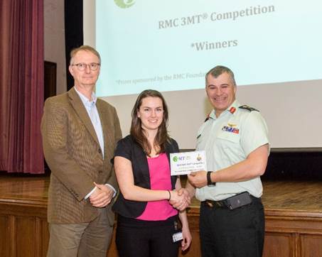 Amélie Litalien reçoit le prix de la première place de M. Phil Bates, PhD et du commandant, le Bgén Sébastien Bouchard