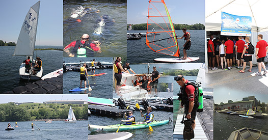 Portes ouvertes des clubs récréatifs avec de la voile, plongée sous-marine, planche à voile, canoë et paddle board sur le front du lac au CMRC 